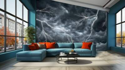 Dark, ominous rain clouds and lightning Wall mural