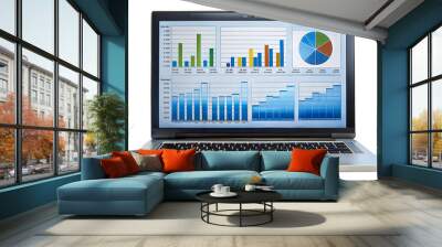 Daytime laptop with business analytics isolated on transparent background Wall mural