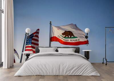 American flag and California state flag Wall mural