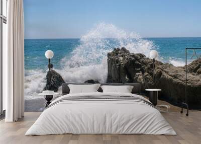 waves crashing on rocks in Sycamore Beach, California Wall mural