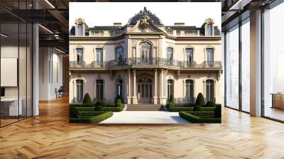 Elegant mansion exterior with ornate details in bright sunlight isolated on transparent background Wall mural