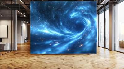 A blue, swirling space with stars and a hole in the middle. The blue color gives a sense of depth and vastness Wall mural