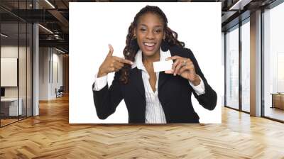 businesswoman - happy business card Wall mural