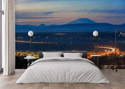 Glenn L Jackson Bridge and Mount Saint Helens after sunset Wall mural