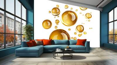 Gold oil bubbles floating in liquid png on transparent background Wall mural