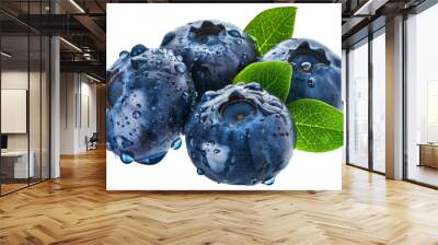 Group of fresh wet blueberries isolated on transparent background Wall mural