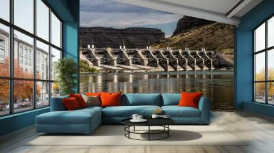 Historic Swan Falls Dam on the Snake River in Idaho near Murphy is a gravity type hydroelectric dam. Built in 1901 it is the oldest Dam on the Snake River. Wall mural