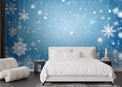 Blue background with snow flakes. Christmas card concept. Copy space Wall mural