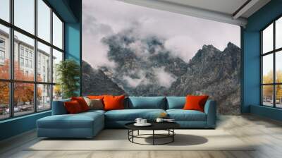 Foggy And Rocky Mountains Wall mural