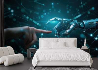 artificial intelligence, two hands touching fingers eath other, modern and futuristic business concept Wall mural