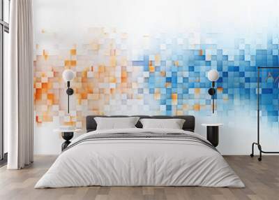 blue and orange pixels abstract background design isolated on white or transparent png Wall mural