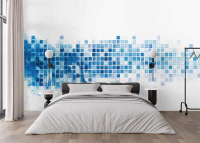 blue square pixel art, equalizer wave isolated on white or transparent png Wall mural