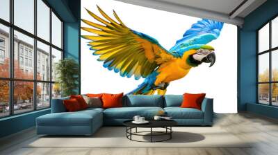 colorful flying parrot isolated on white or transparent png Wall mural