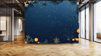 dark blue christmas background with golden snowflakes Wall mural