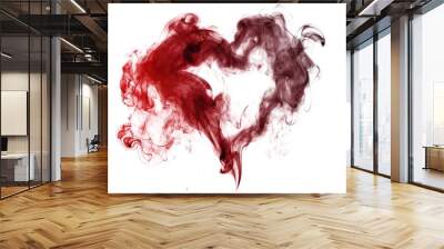 dark red smoke in heart love shape isolated on white or transparent png Wall mural