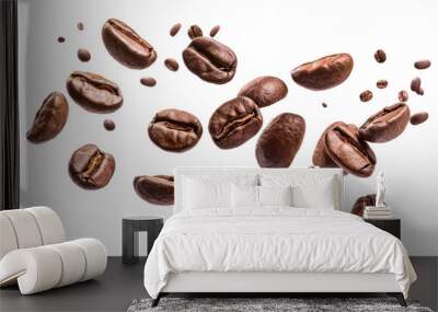 flying coffee beans isolated on white or transparent png Wall mural