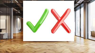 green and red check and X icon symbol isolated on white or transparent png Wall mural