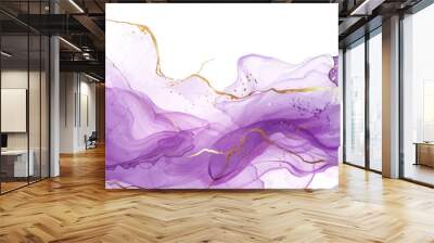 mauve liquid purple watercolor with golden glitter lines isolated on white or transparent png Wall mural