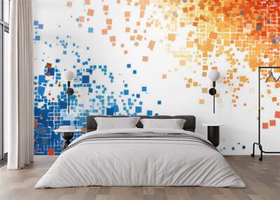 orange blue pixel square art isolated on white or transparent png Wall mural