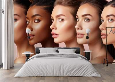 portrait of a group of beautiful diverse young women with smooth skin Wall mural