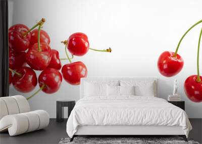 set of fresh red cherries isolated on white or transparent PNG Wall mural