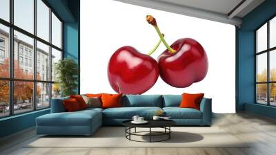 two cherries isolated on white or transparent png Wall mural