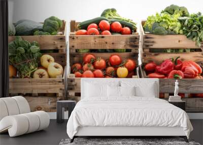 wooden box with vegetables isolated on white or transparent png Wall mural