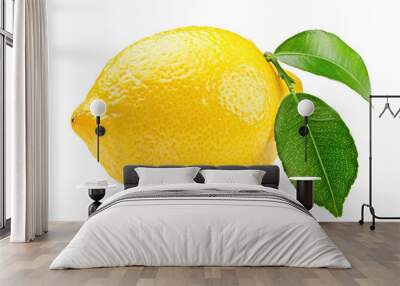 yellow lemon fruit with leaf isolated on white or transparent png Wall mural