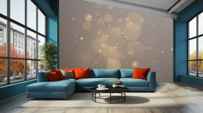 Light of gold dust. Bokeh light effect background png. A gorgeous Christmas glowing dust background. A beautiful yellow flickering glow with confetti bokeh light and particle motion. Wall mural