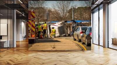 Logging Truck overturned in accident on highway Wall mural