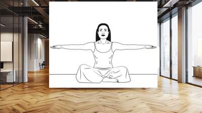 Woman in yoga pose wrist circles B black and white vector illustration Wall mural