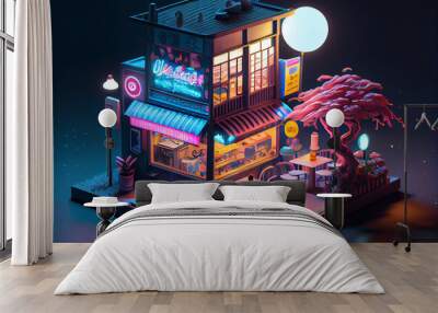 Neon Cafe Diorama Collection Wall mural