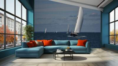 Numerous sailboats on the horizon  Wall mural