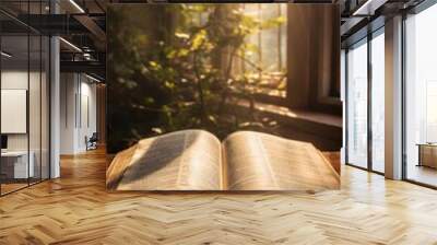 Open Bible Bathed in Sunlight. Sacred Illumination Wall mural