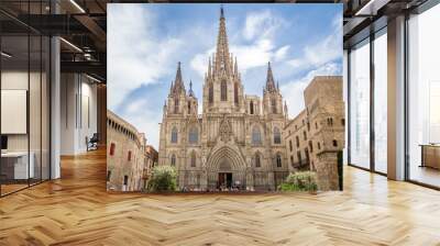 facade of barcelona gothic cathedral, in spain Wall mural