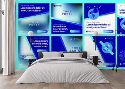 Social media banner kit in square 1:1 layout for science and tech bussiness brands with a inbound marketing strategy. Special editable set of mobile optimized posts and stories for content marketing. Wall mural