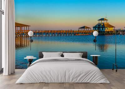 Pier plus covered picnic areas on the Gulf in Long Beach Mississippi area, late light. Wall mural