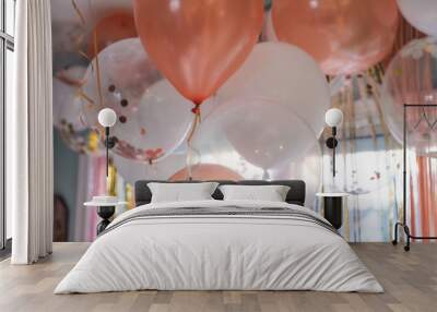 pink and white party balloons Wall mural