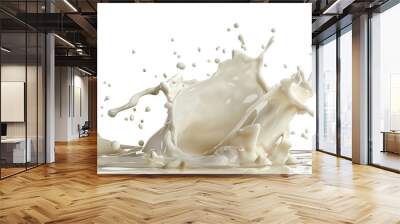 Realistic milk splash isolated on transparent background Wall mural