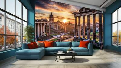 Roman ruins at sunset with dramatic sky Wall mural