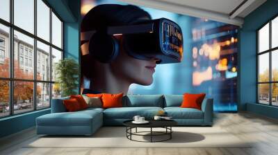 business woman with VR glasses Wall mural