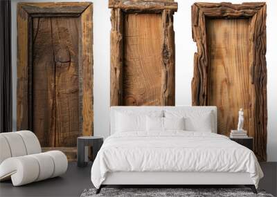 Set of rustic wooden picture frames isolated on transparent background png Wall mural