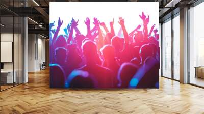 Silhouette of concert crowd with vibrant stage lights isolated on transparent background png Wall mural