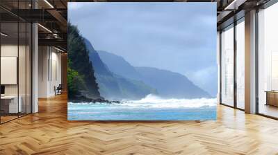 The rugged shoreline along the Napali coast of Kauai Hawaii Wall mural