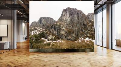 Snowy Fjord walls in June, Western Brooke Pond, Grose Morne National Park, Newfoundland, Canada Wall mural