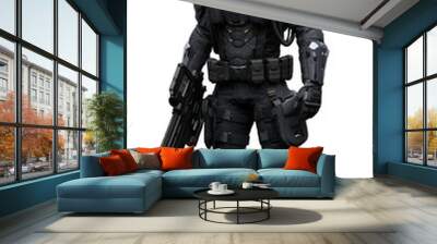 space soldier, futuristic game character hero in armor holds assault rifle weapon, military, isolated without background, png Wall mural