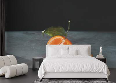 Tangerine with leaf Wall mural