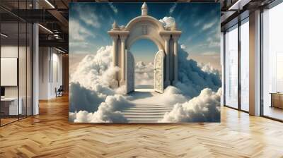 The gates of heaven. Concept: Christian religious belief of going to heaven when you pass way. Generative ai	
 Wall mural