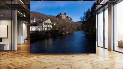 The view of Hengebach Castle and the Rur on a sunny winter day Wall mural