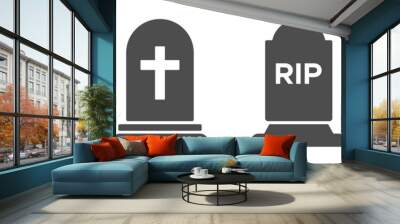 Tombstone flat vector icons. Rip grave vector icons set Wall mural